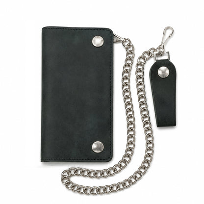BWC238 Matte Black Biker Leather Wallet with Chain