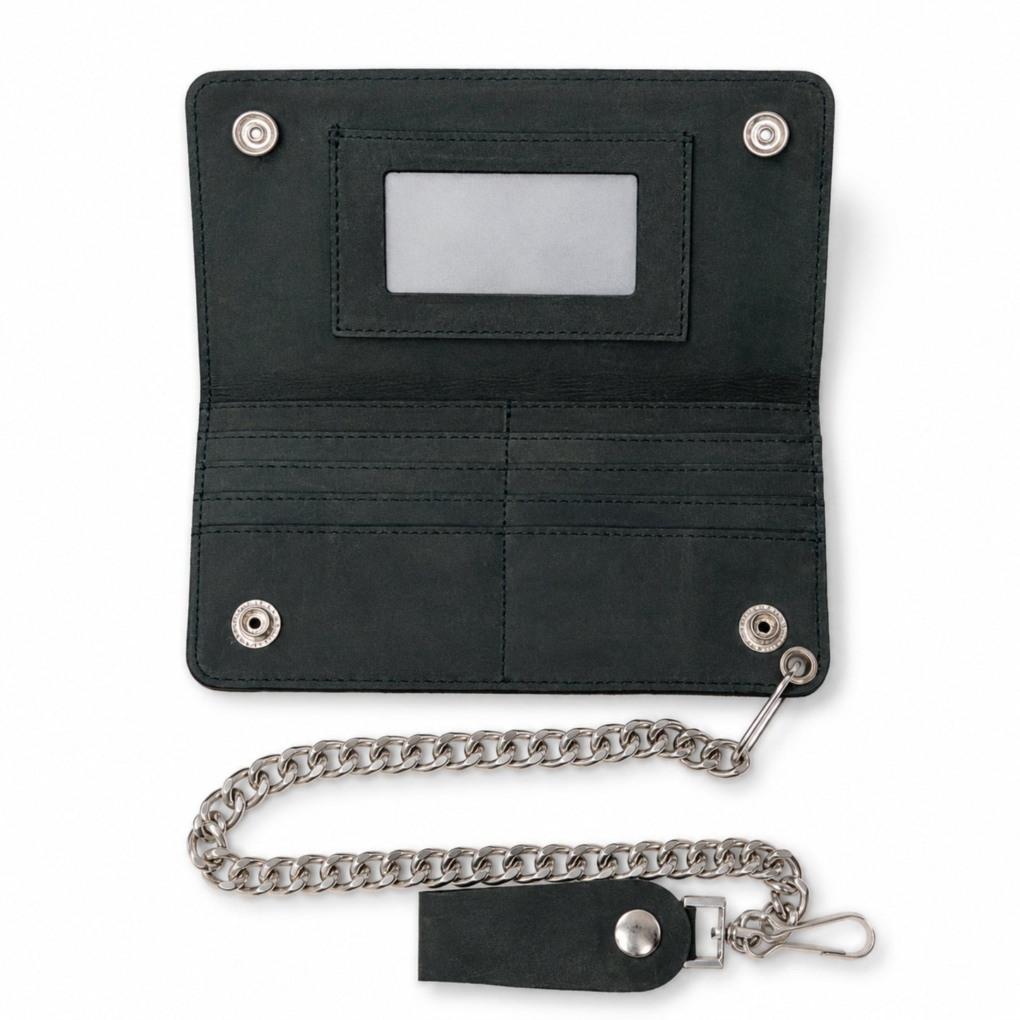 BWC238 Matte Black Biker Leather Wallet with Chain