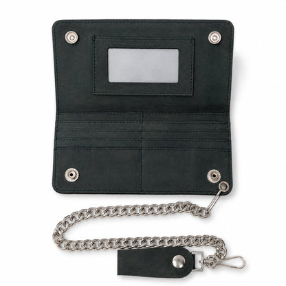BWC238 Matte Black Biker Leather Wallet with Chain