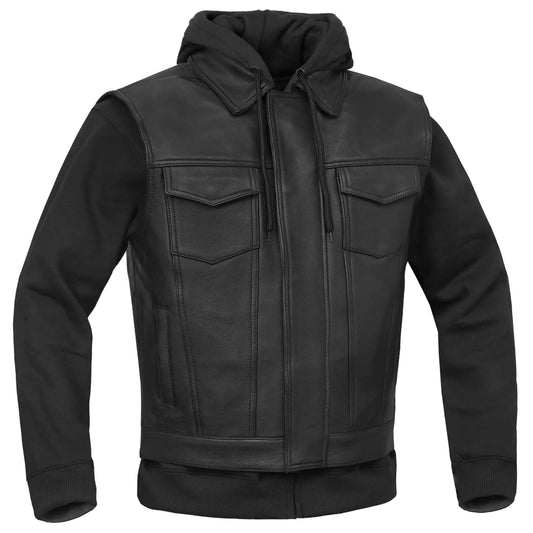 Beckett - Men’s Leather Motorcycle Vest with Hoodie