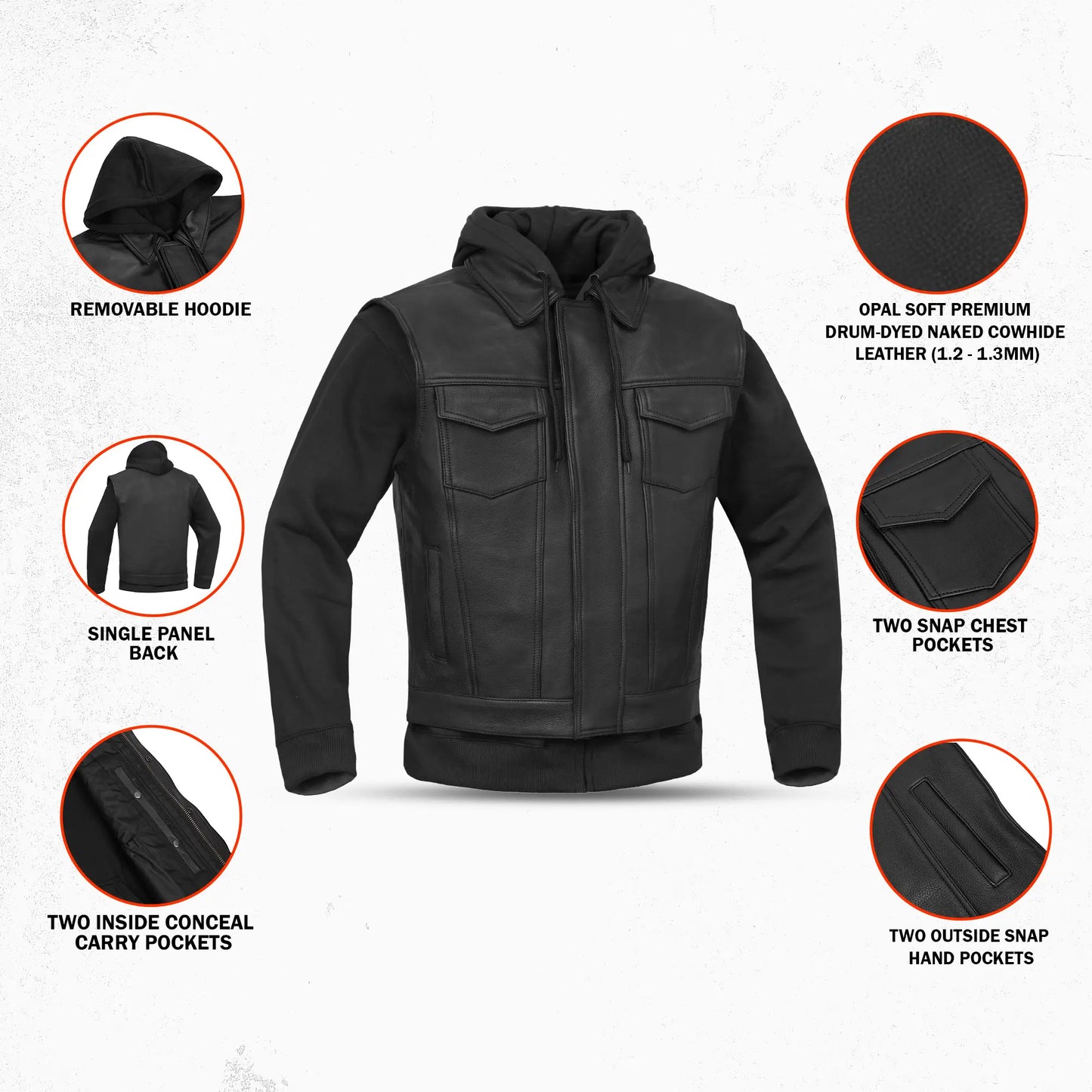 Beckett - Men’s Leather Motorcycle Vest with Hoodie