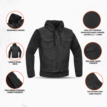 Beckett - Men’s Leather Motorcycle Vest with Hoodie