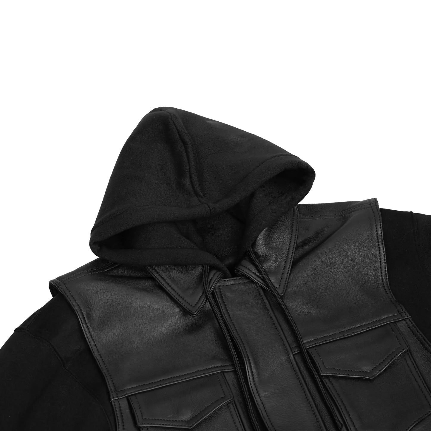 Beckett - Men’s Leather Motorcycle Vest with Hoodie