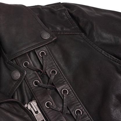 Black Pearl Women's Fashion Leather Jacket with Front Lace Accent