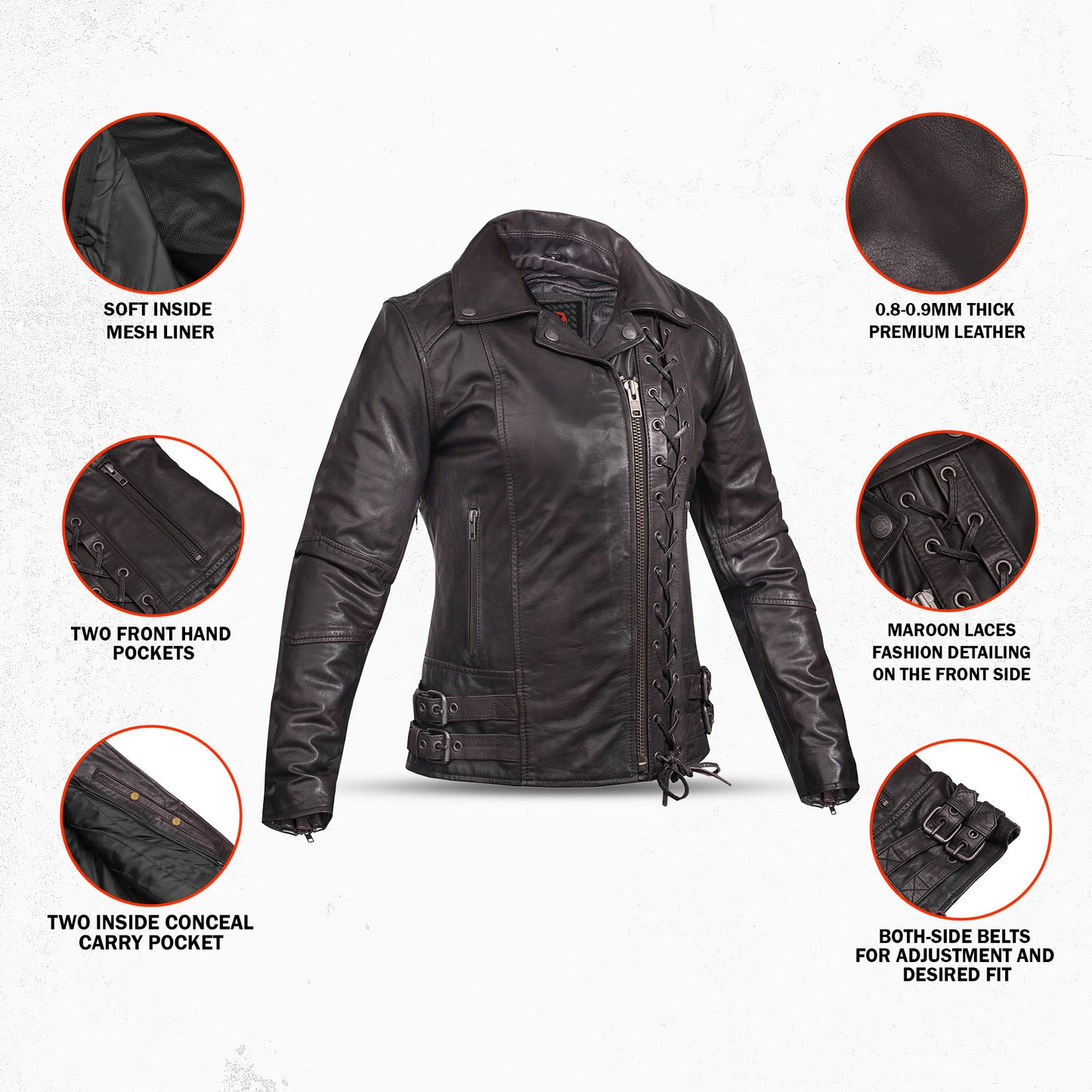 Black Pearl Women's Fashion Leather Jacket with Front Lace Accent