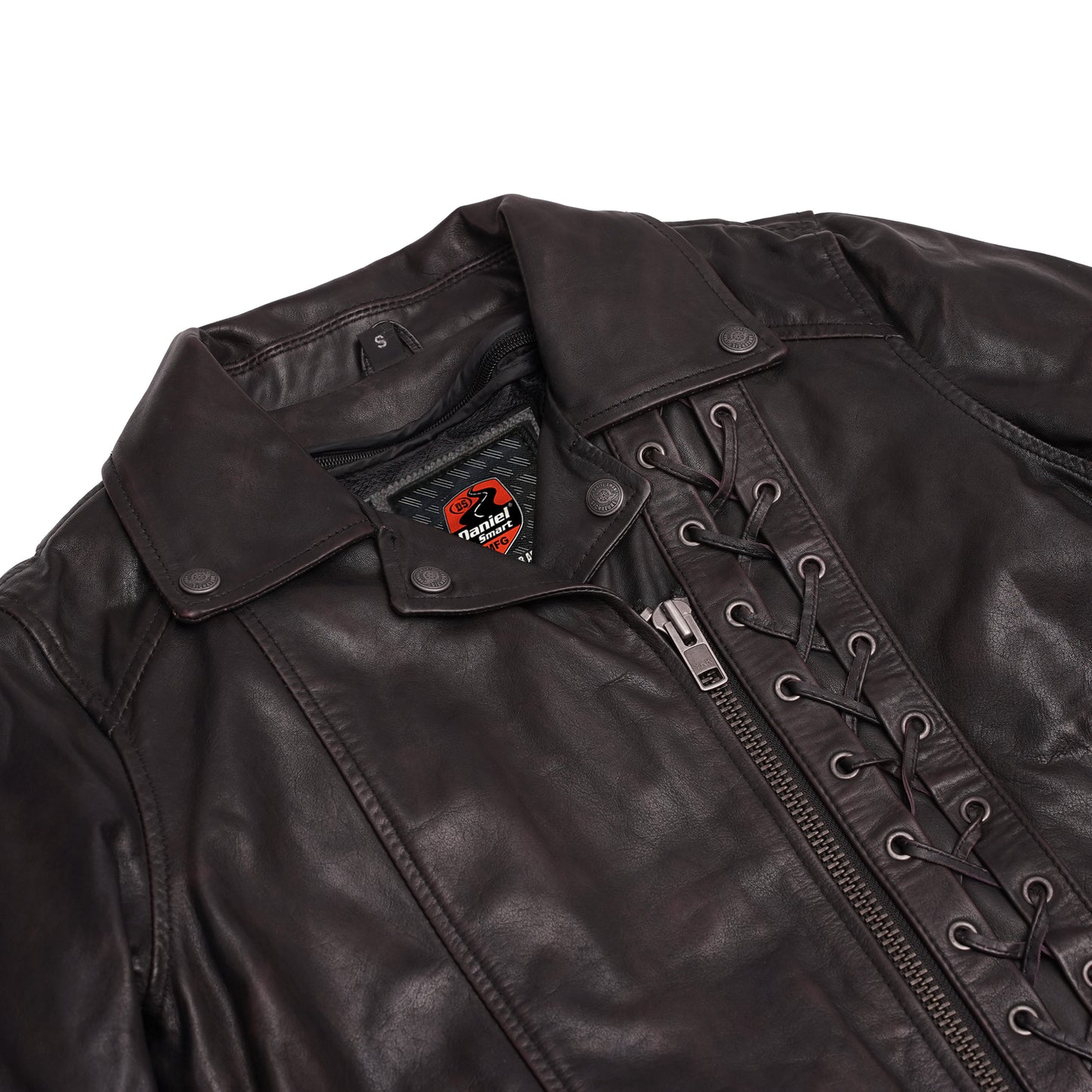 Black Pearl Women's Fashion Leather Jacket with Front Lace Accent