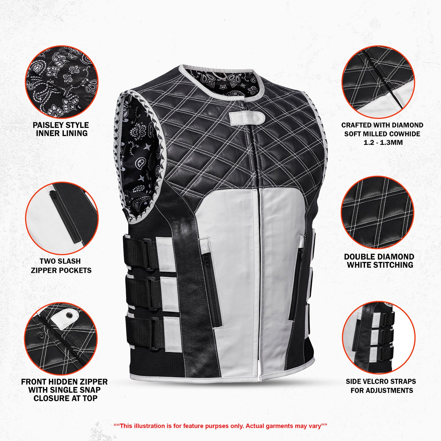 The Blackline Men’s Motorcycle Leather Vest