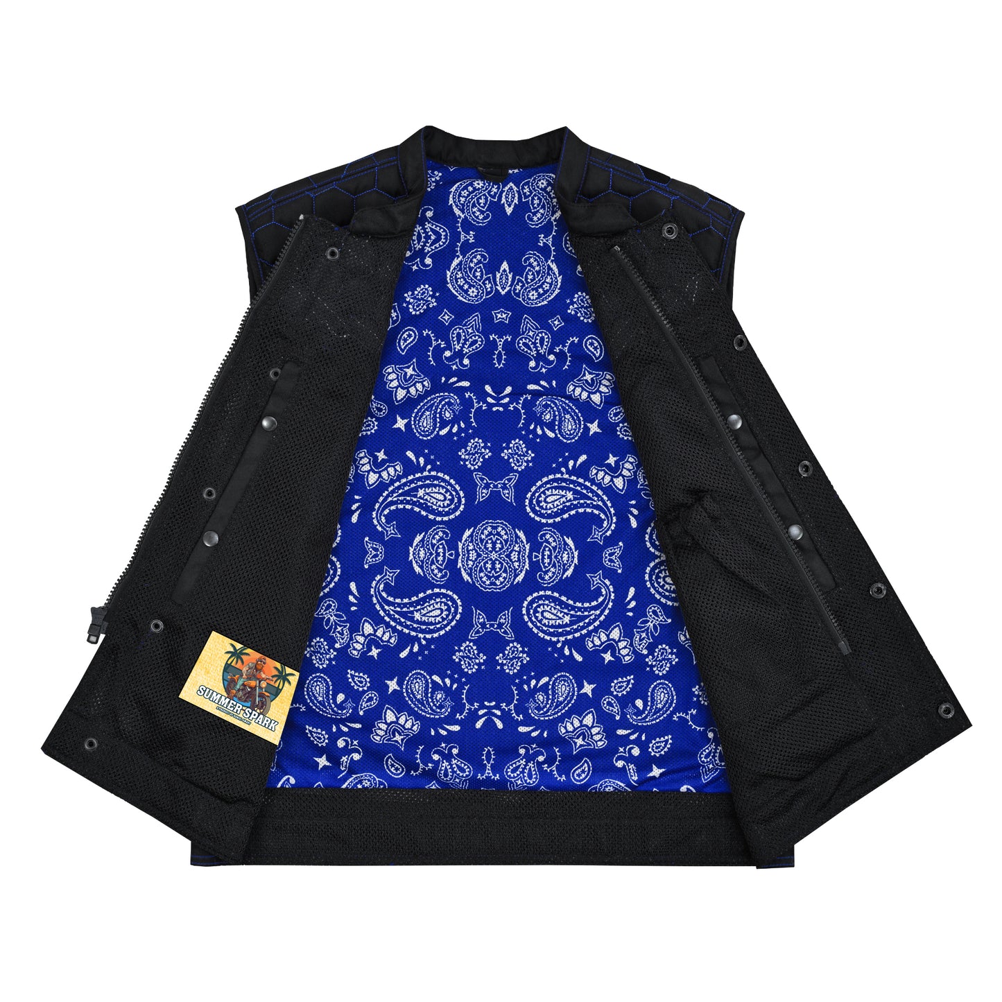 Blue Soul Men’s Black Mesh Textile Vest with Blue Paisley Liner
