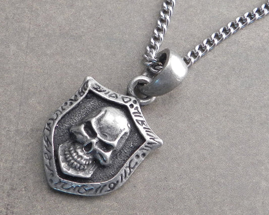 Skull Shield Pendant on Curb Chain