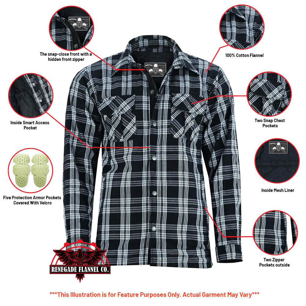 Checkered Champ Men's Black and White Armored Flannel Shirt Daniel Smart Manufacturing