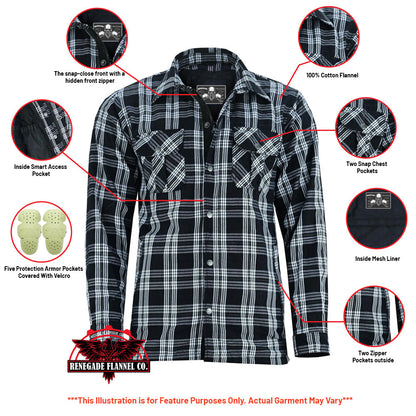Checkered Champ Men's Black and White Armored Flannel Shirt Daniel Smart Manufacturing