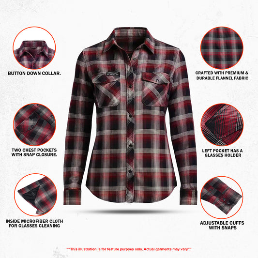 Crimson Check Women’s Maroon, Black White Flannel