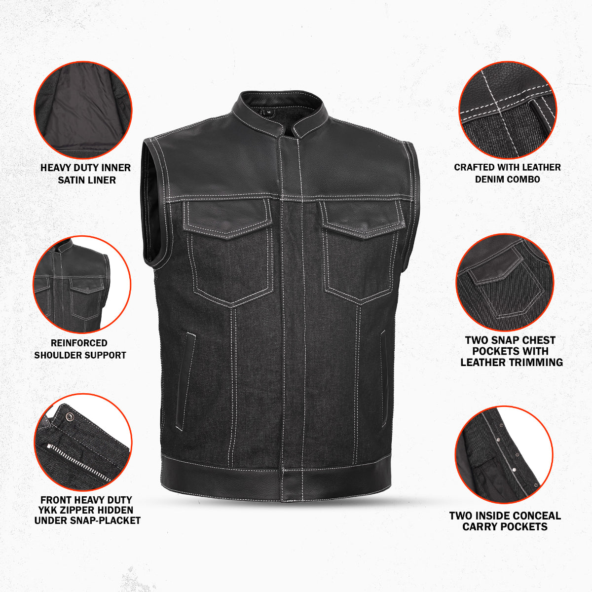 DM900 Men's Leather/Denim Combo Vest