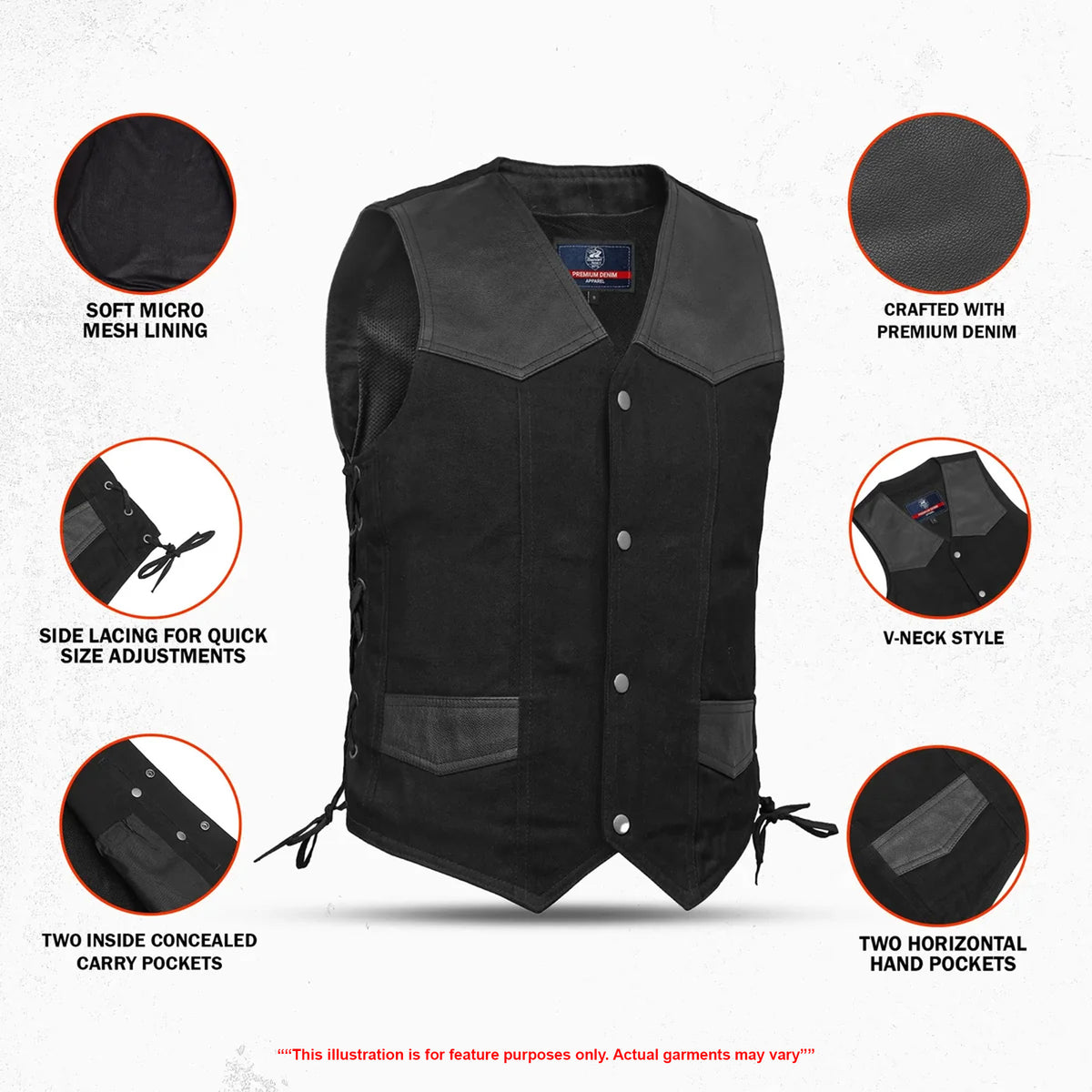 DM902 Aimline Men's Denim Motorcycle Vest