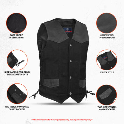DM902 Aimline Men's Denim Motorcycle Vest