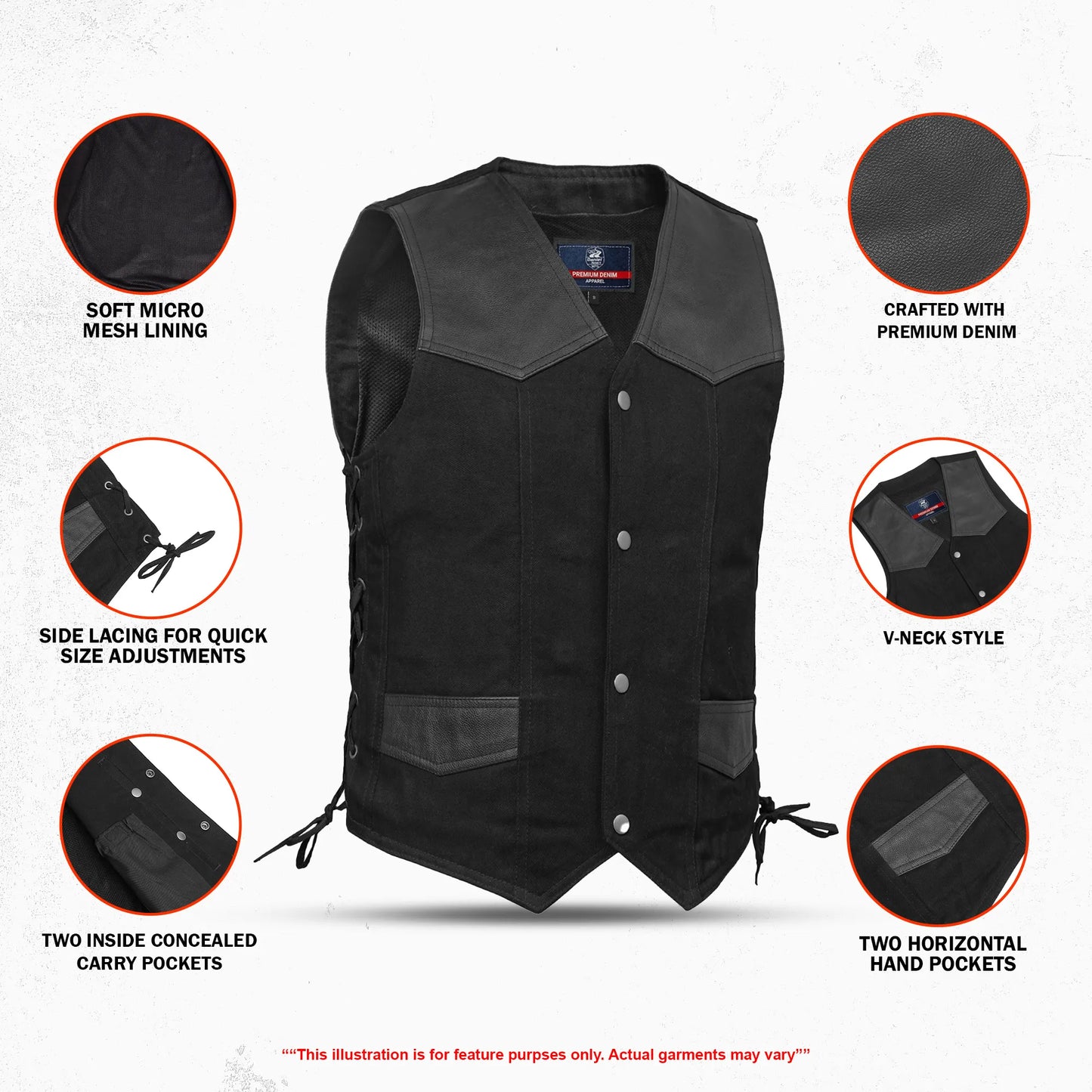 DM902 Aimline Men's Denim Motorcycle Vest