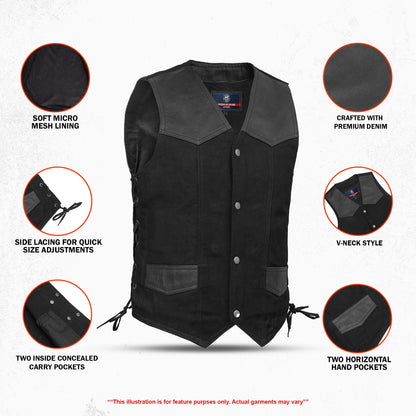 DM902 Aimline Men's Denim Motorcycle Vest