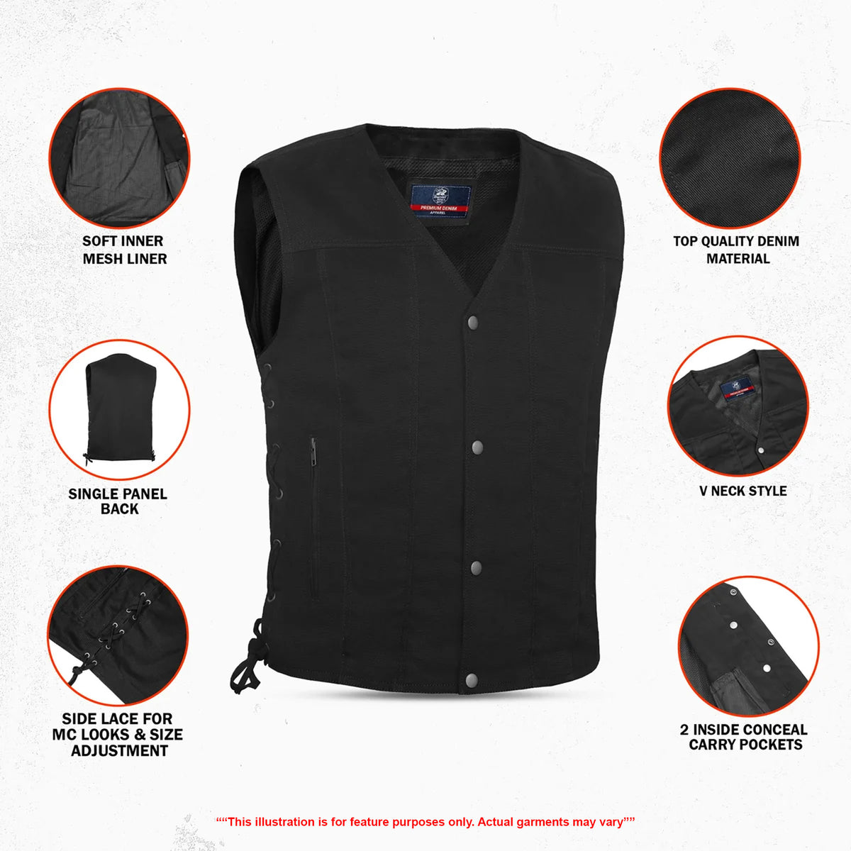 Strabler Men's Denim Motorcycle Vest - Black