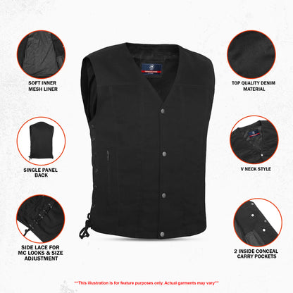 Strabler Men's Denim Motorcycle Vest - Black