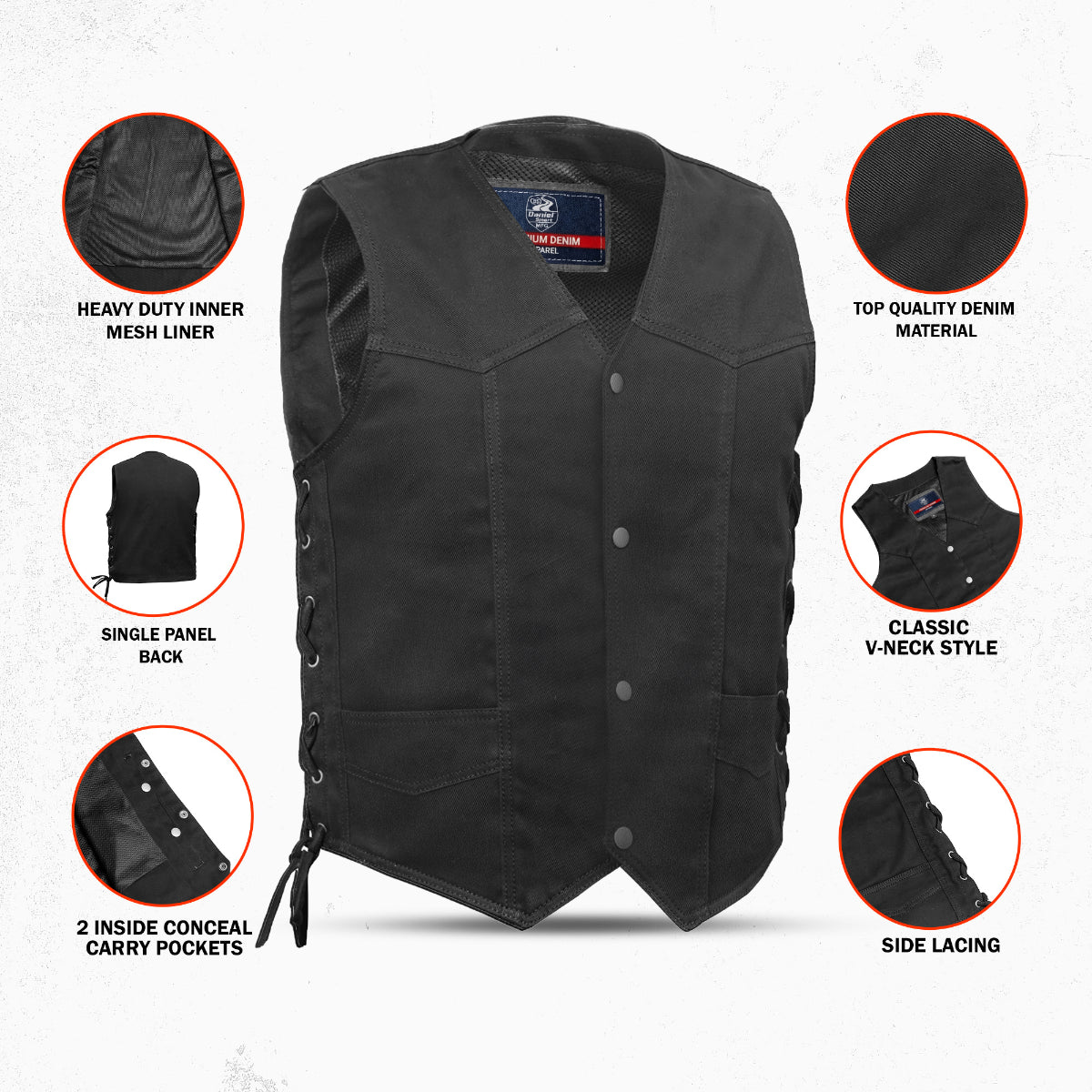 DM911 Frenzy Men’s Denim Motorcycle Vest
