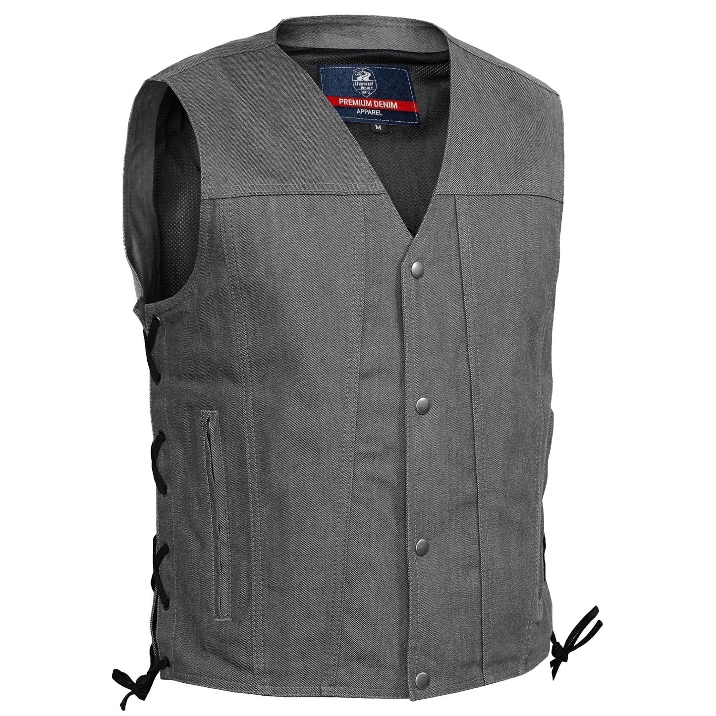DM918 Men's Rough Rub-Off Raw Finish Broken Gray Denim Vest