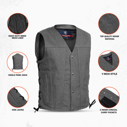 DM918 Men's Rough Rub-Off Raw Finish Broken Gray Denim Vest