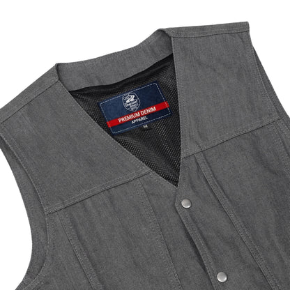 DM918 Men's Rough Rub-Off Raw Finish Broken Gray Denim Vest