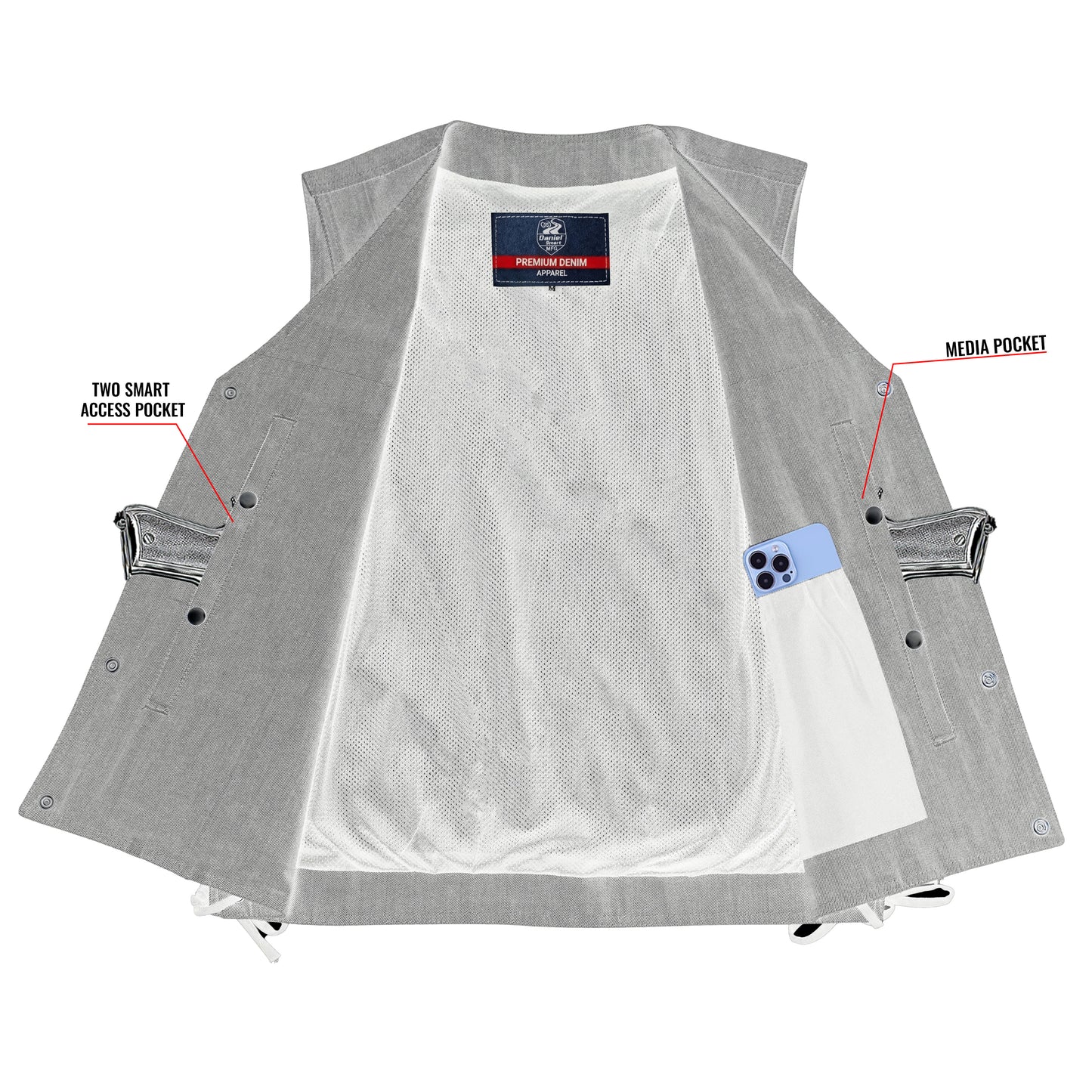 DM918 Men's Rough Rub-Off Raw Finish Broken Gray Denim Vest