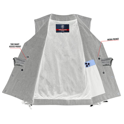 DM918 Men's Rough Rub-Off Raw Finish Broken Gray Denim Vest