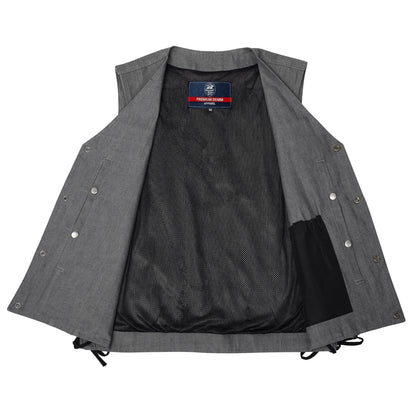DM918 Men's Rough Rub-Off Raw Finish Broken Gray Denim Vest