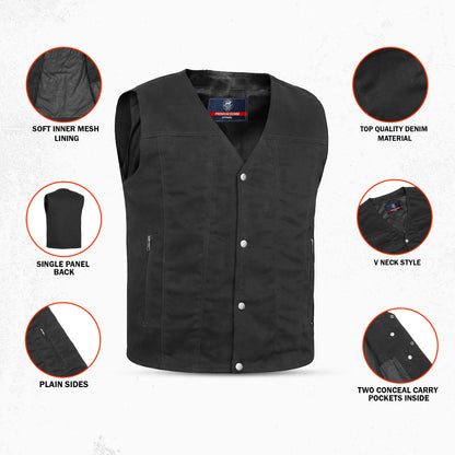 DM925BK Men's Single Back Panel Concealed Carry Denim Vest