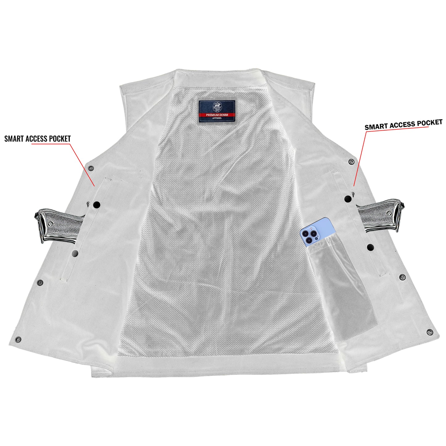 DM925BK Men's Single Back Panel Concealed Carry Denim Vest