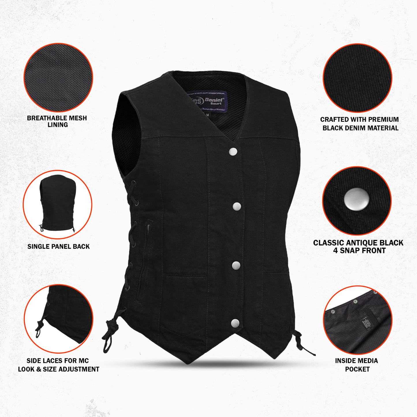 DM947 Women's 6 Pocket Denim Utility Vest - Black