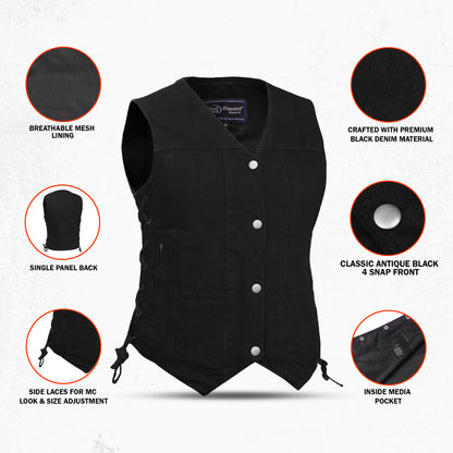 DM947 Women's 6 Pocket Denim Utility Vest - Black