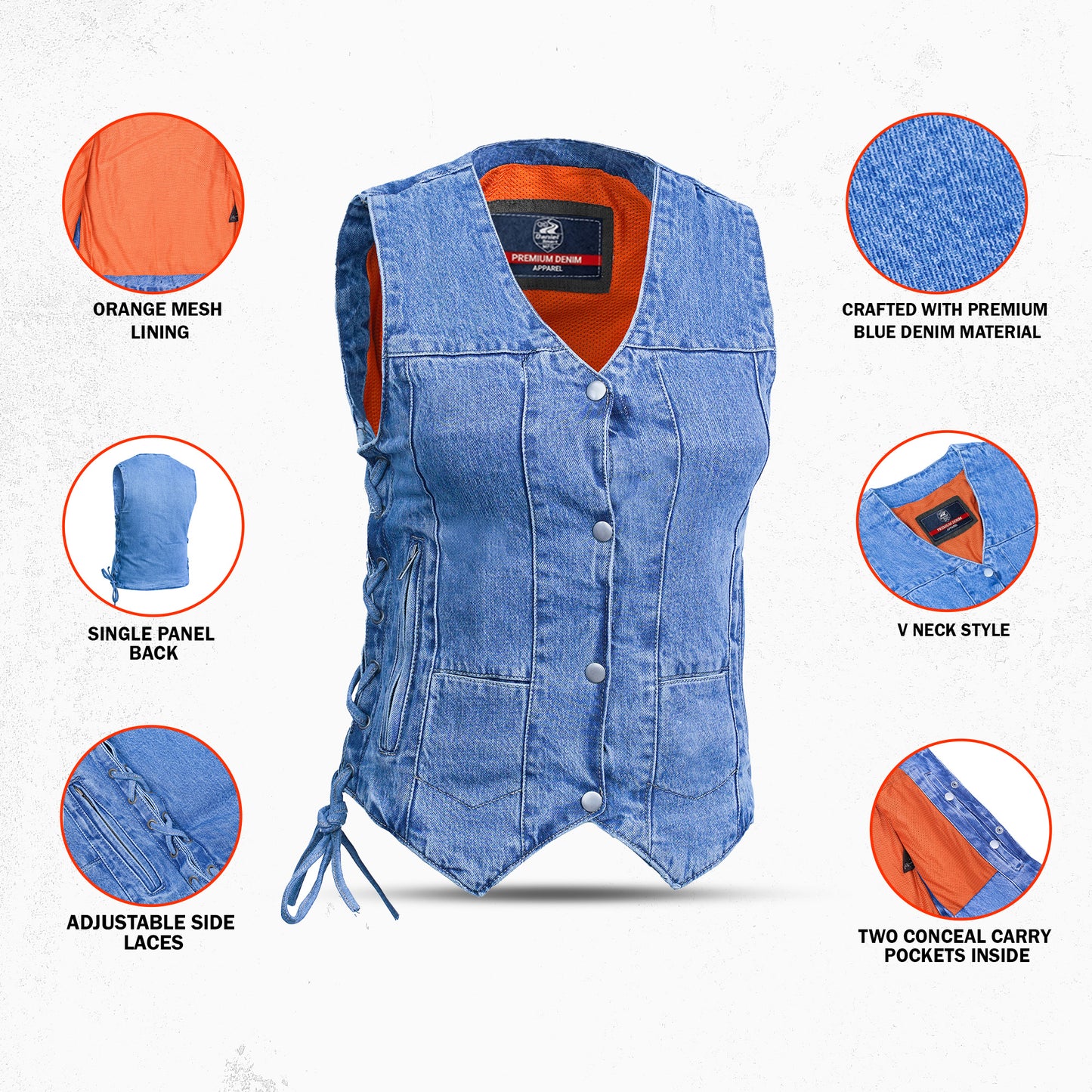 DM948 Women's 6 Pocket Denim Utility Vest - Blue