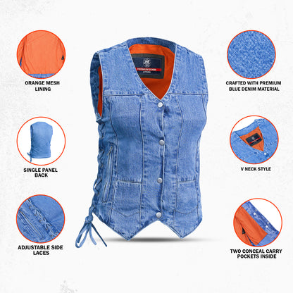 DM948 Women's 6 Pocket Denim Utility Vest - Blue