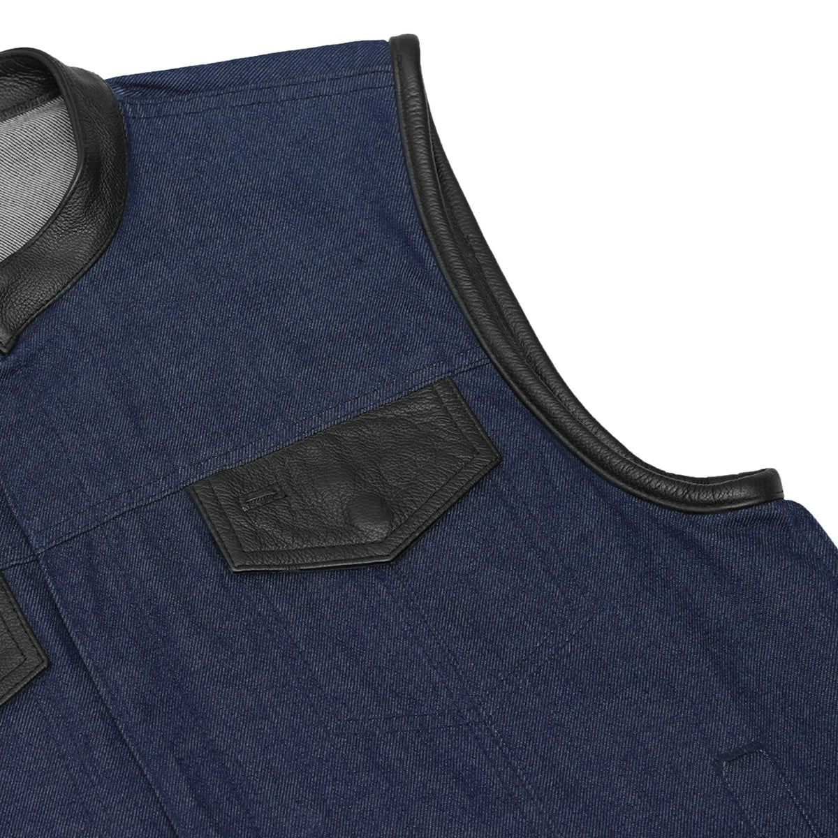 DM961 Men's Broken Blue RoughRub-Off Raw Finish Denim Vest W/Leather