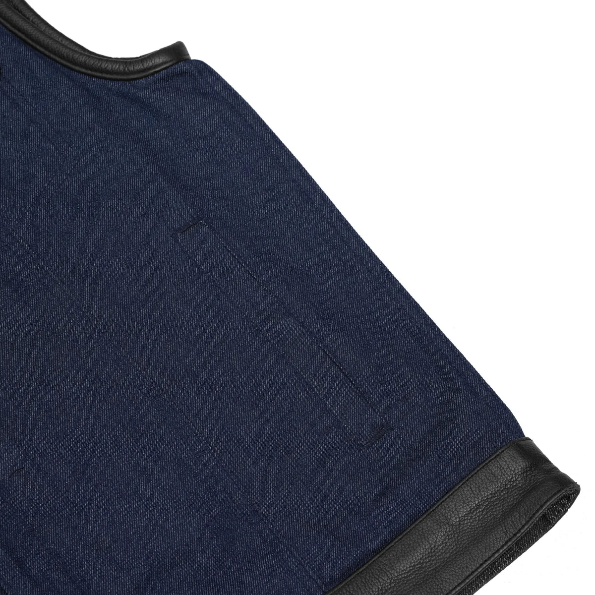 DM961 Men's Broken Blue RoughRub-Off Raw Finish Denim Vest W/Leather