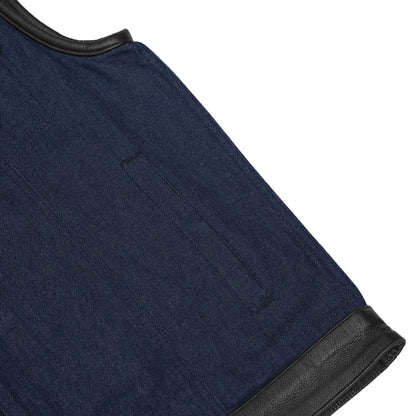 DM961 Men's Broken Blue RoughRub-Off Raw Finish Denim Vest W/Leather