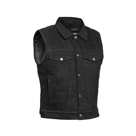 DM970BK Snap Front Denim Vest- Black
