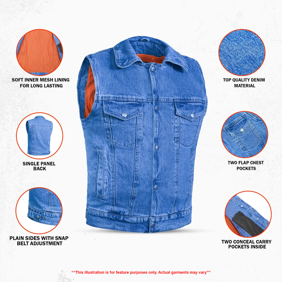 Shocker Men's Denim Motorcycle Vest-Blue