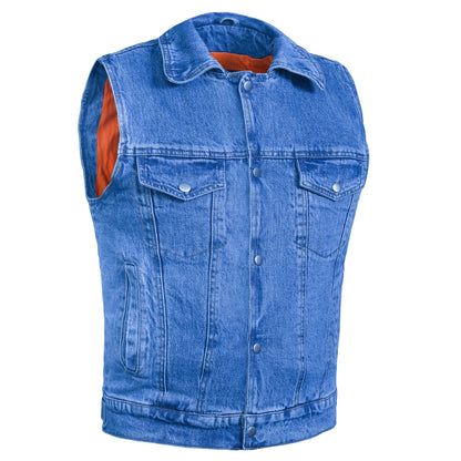DM970BU Snap Front Denim Vest- Blue