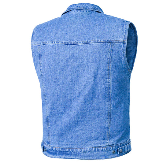 DM970BU Snap Front Denim Vest- Blue