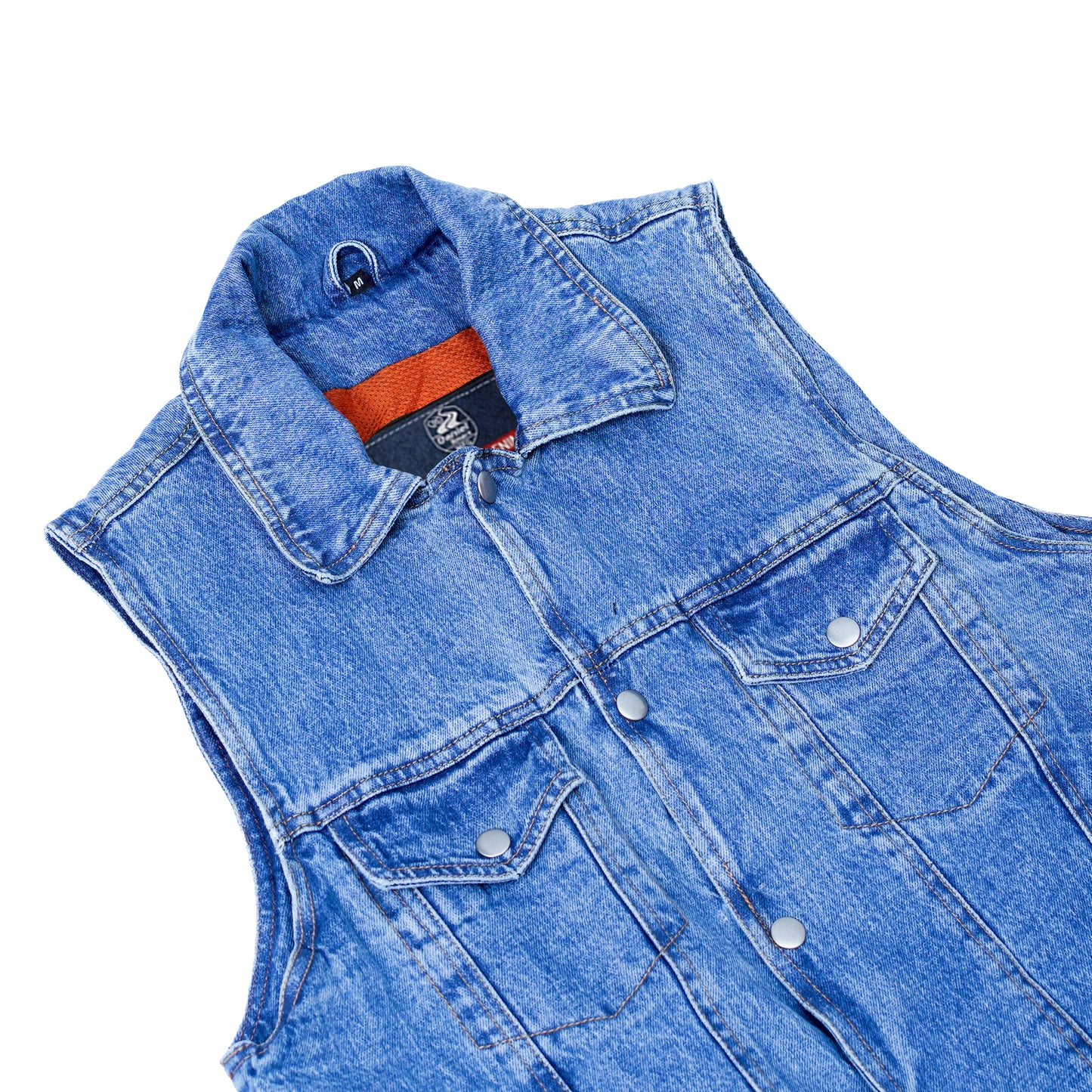 DM970BU Snap Front Denim Vest- Blue