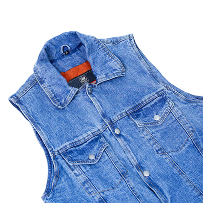 DM970BU Snap Front Denim Vest- Blue
