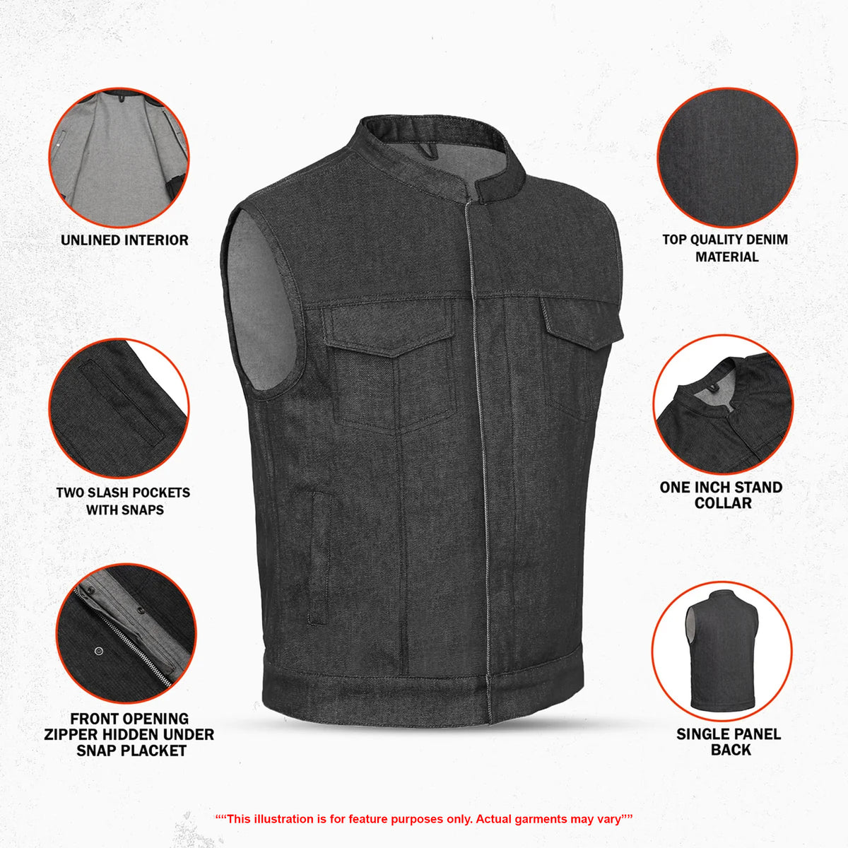 Wick Men's Denim Motorcycle Vest