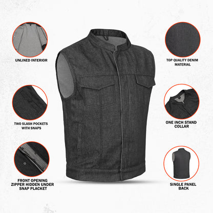 DM977 Men's Rough Rub-Off Raw Finish Denim Vest