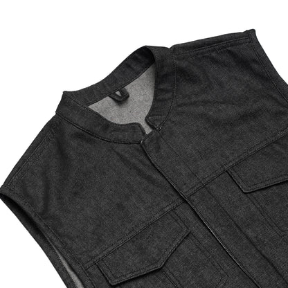 DM977 Men's Rough Rub-Off Raw Finish Denim Vest
