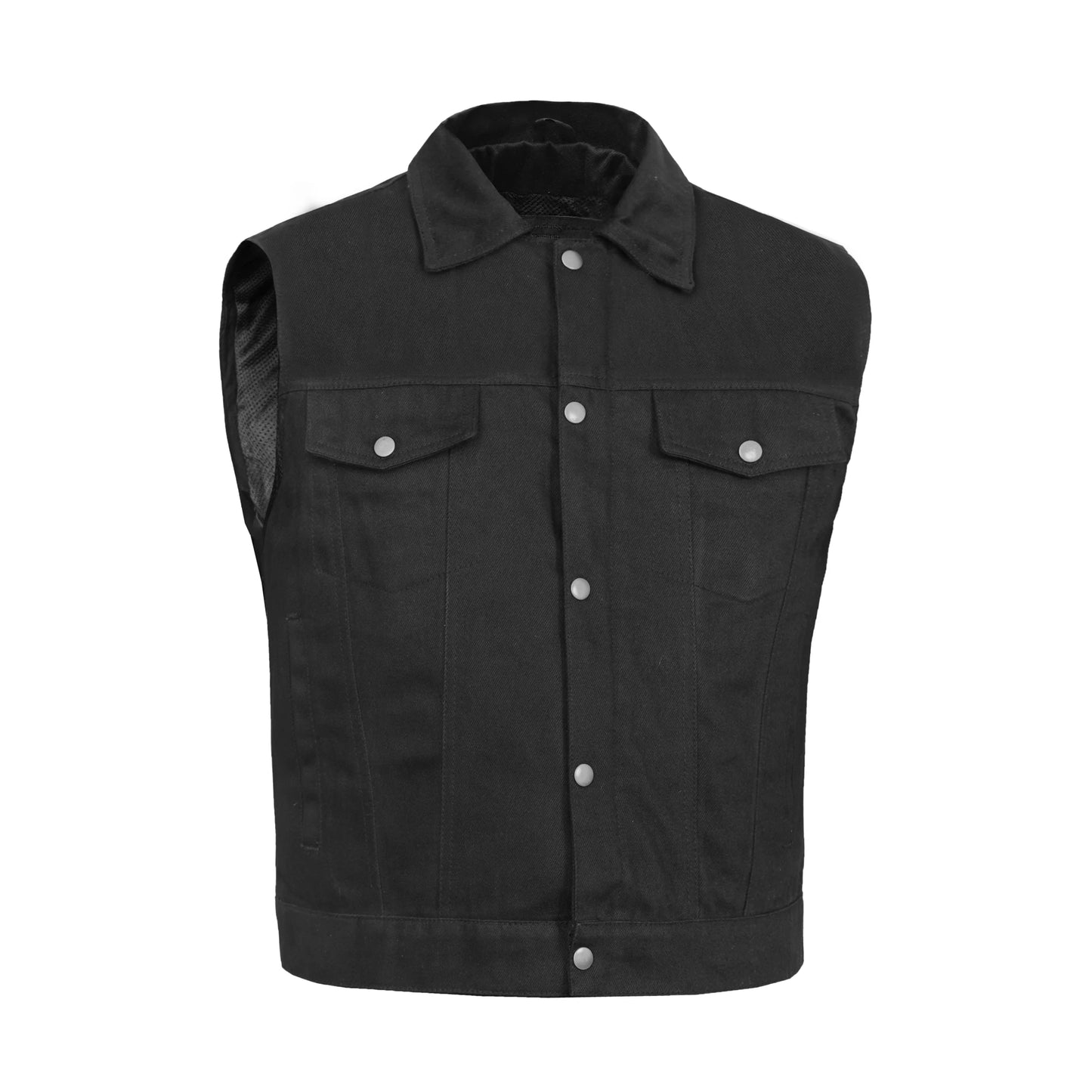 DM979BK Snap/Zipper Front Denim Vest- Black