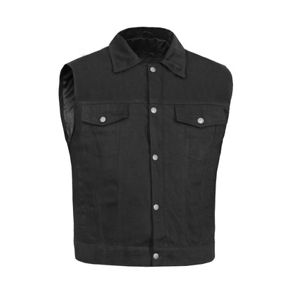 DM979BK Snap/Zipper Front Denim Vest- Black